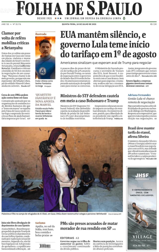 Capa jornal Folha de S. Paulo 2025-07-24