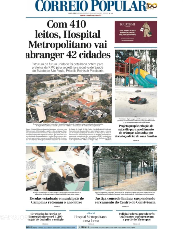 Capa jornal Correio Popular 2025-07-24