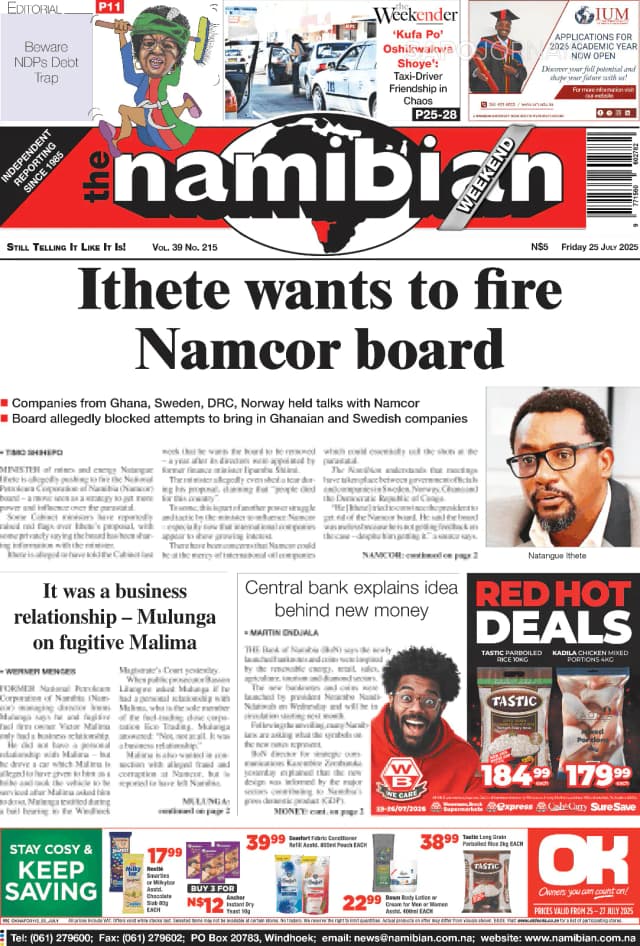 Capa jornal The Namibian 2025-07-25