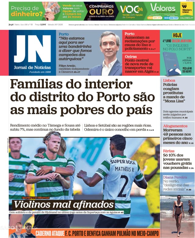 Capa jornal Jornal de Notícias 2025-07-26