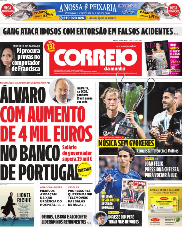Capa jornal Correio da Manhã 2025-07-26