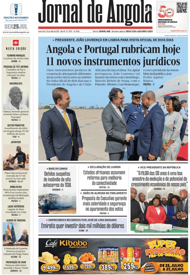 Capa jornal Jornal de Angola 2025-07-25