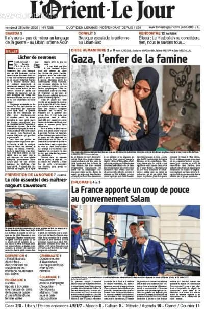 Capa jornal L'orient le jour 2025-07-25