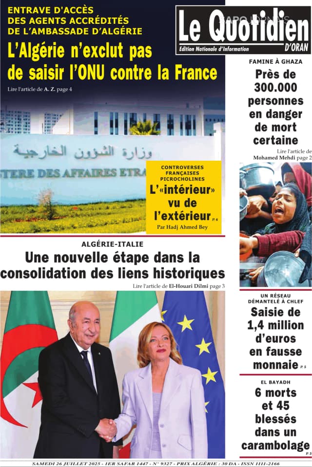 Capa jornal Le Quotidien D’Oran 2025-07-26
