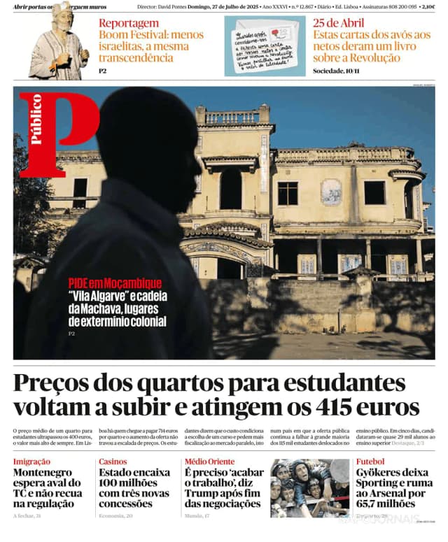 Capa jornal Público 2025-07-27