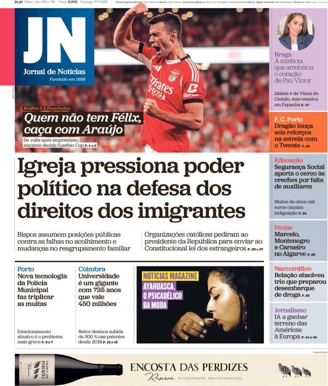 Capa jornal Jornal de Notícias 2025-07-27