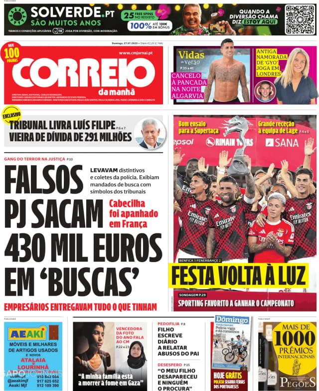 Capa jornal Correio da Manhã 2025-07-27
