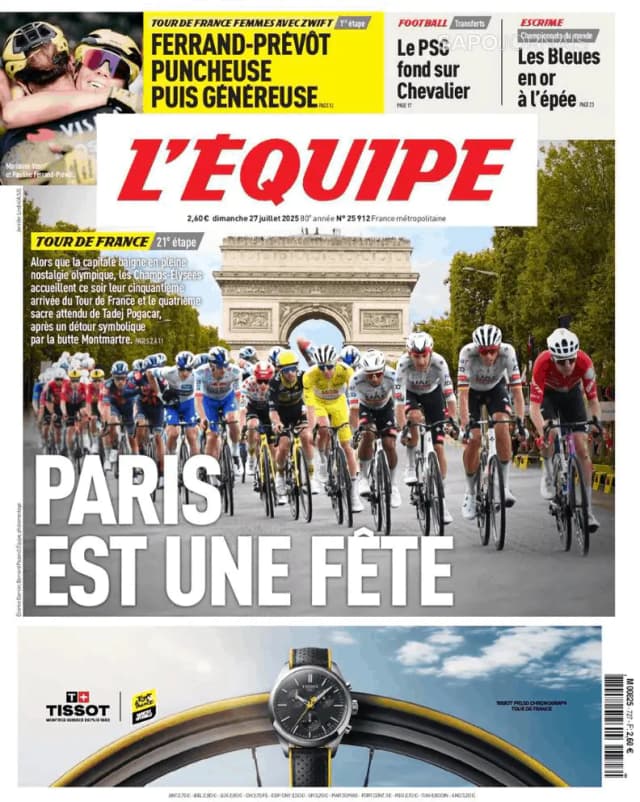 Capa jornal L'Équipe 2025-07-27