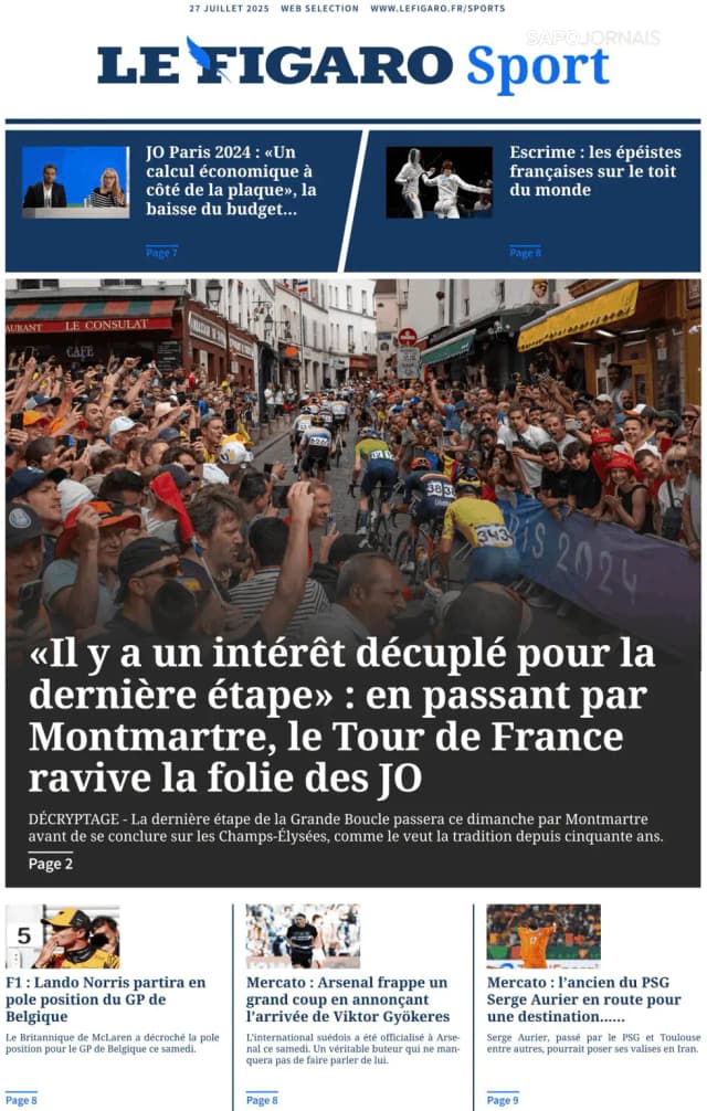Capa jornal Le Figaro Sport 2025-07-27