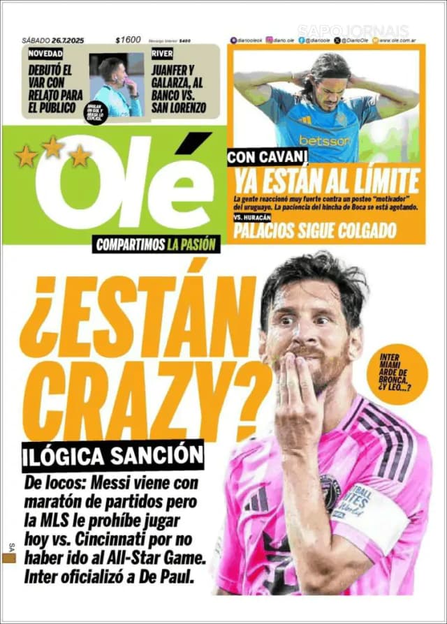 Capa jornal Olé 2025-07-26