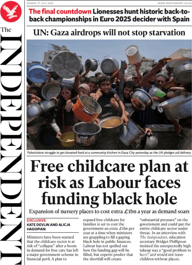 Capa jornal The Independent 2025-07-27