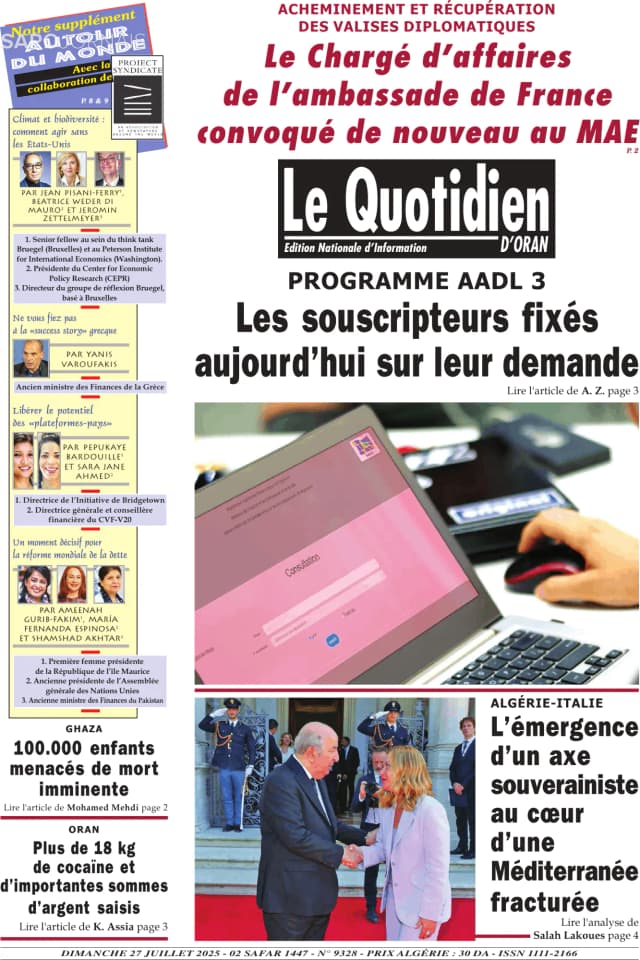Capa jornal Le Quotidien D’Oran 2025-07-27