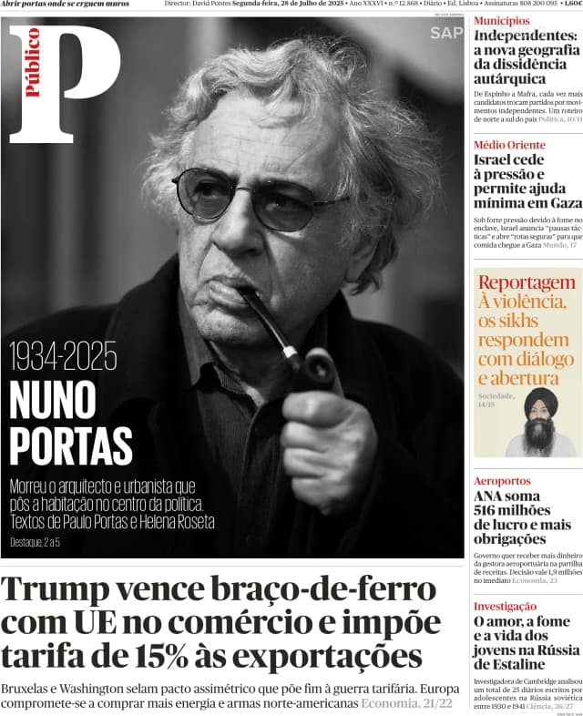 Capa jornal Público 2025-07-28