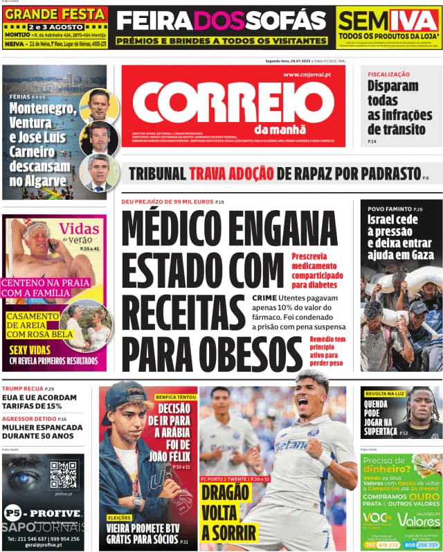 Capa jornal Correio da Manhã 2025-07-28