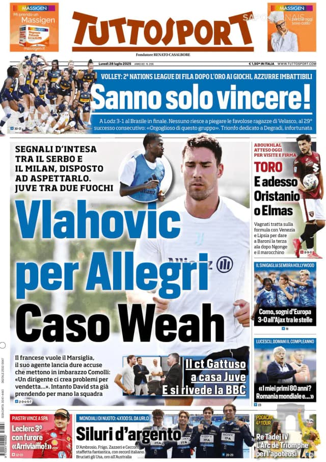 Capa jornal Tuttosport 2025-07-28