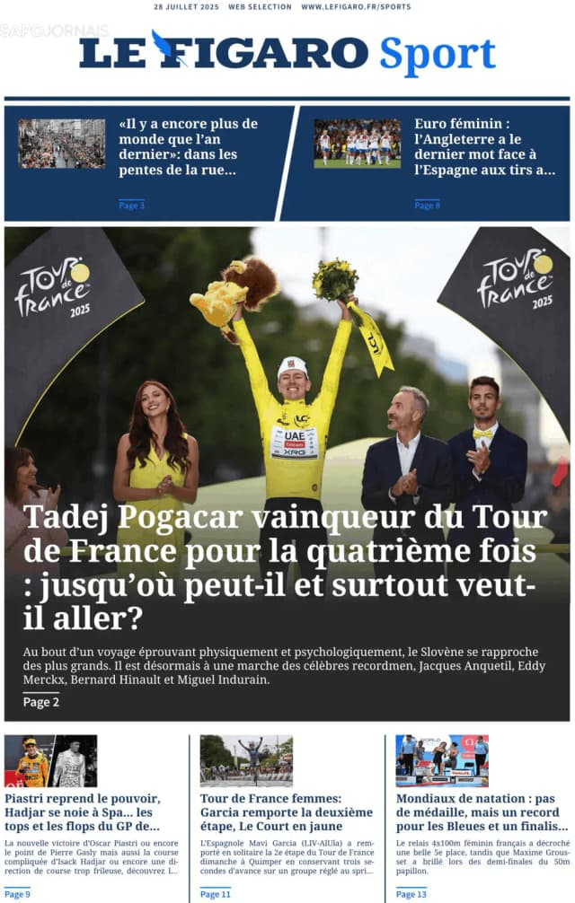 Capa jornal Le Figaro Sport 2025-07-28
