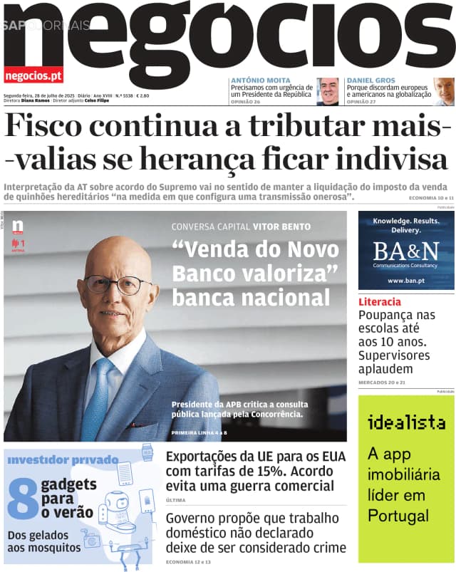 Capa jornal Jornal de Negócios 2025-07-28