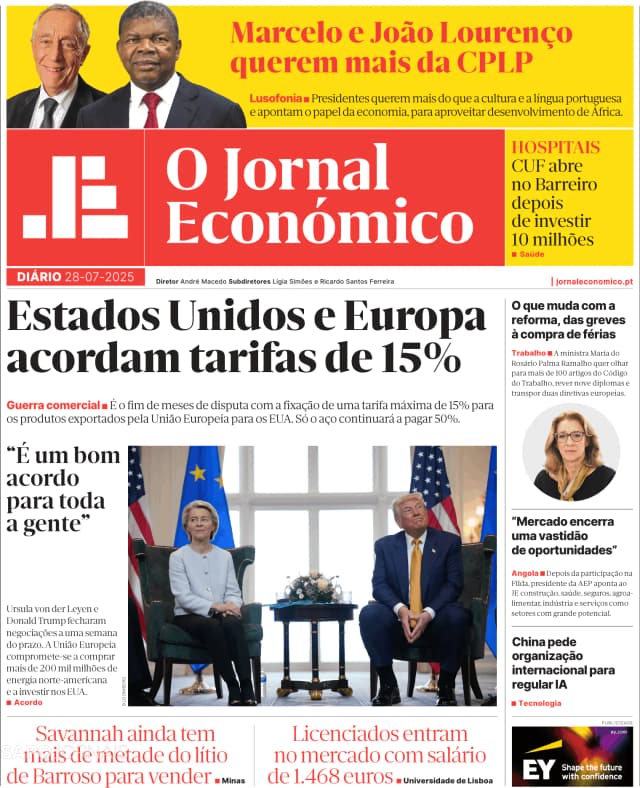 Capa jornal O Jornal Económico 2025-07-28