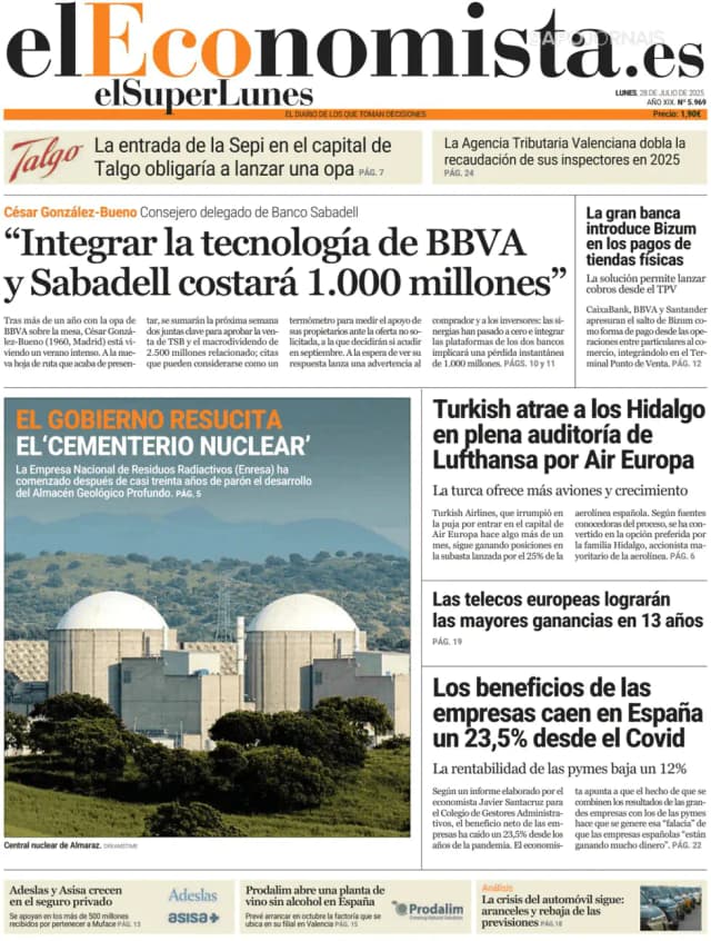 Capa jornal El Economista 2025-07-28