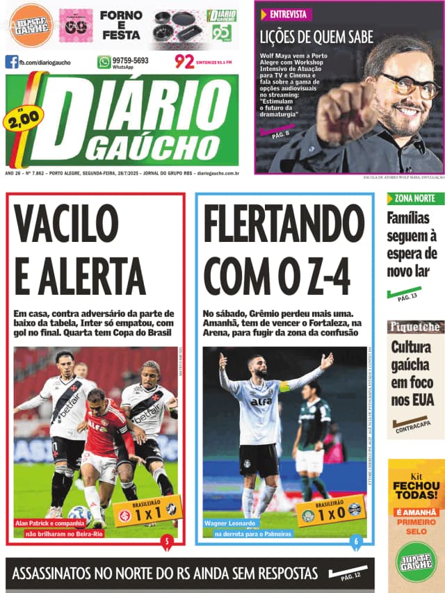 Capa jornal Diário Gaúcho 2025-07-28