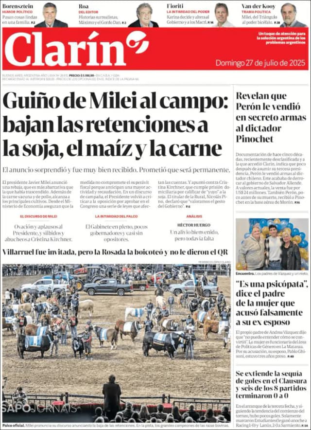 Capa jornal Clarín 2025-07-27