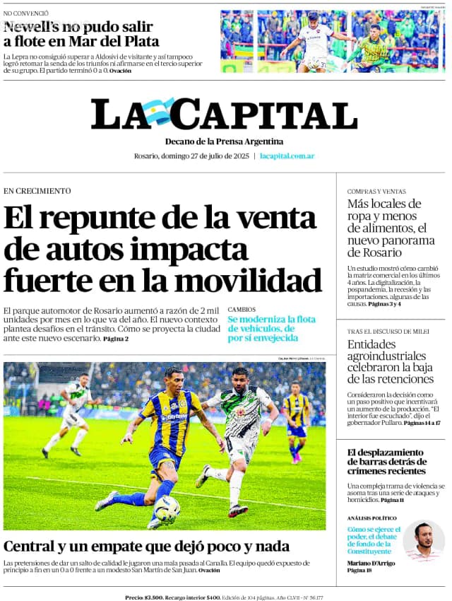 Capa jornal La Capital 2025-07-27