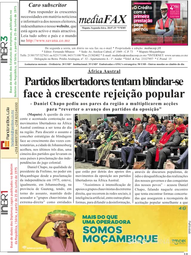 Capa jornal Mediafax 2025-07-28