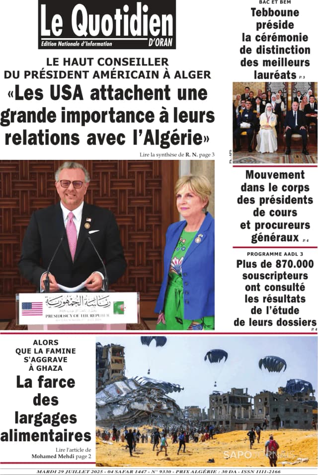 Capa jornal Le Quotidien D’Oran 2025-07-29