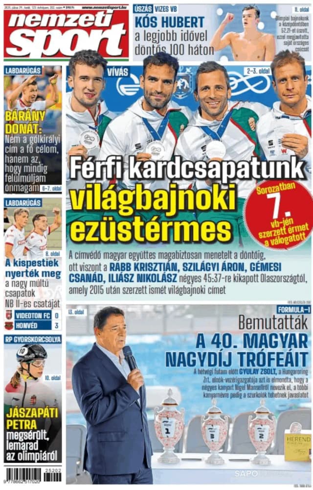 Capa jornal Nemzeti Sport 2025-07-29