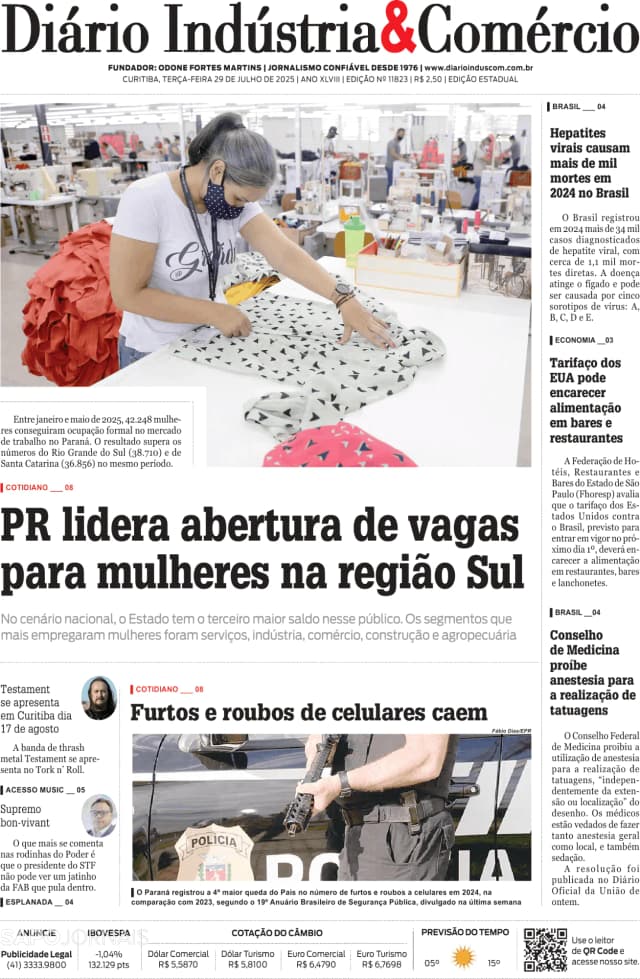 Capa jornal Diário Indústria & Comércio 2025-07-29
