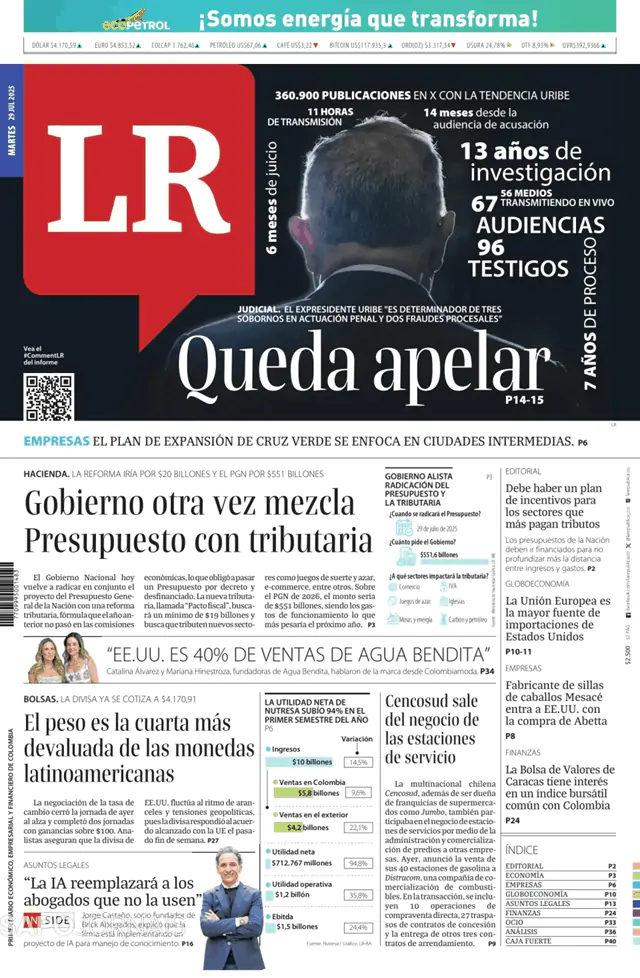 Capa jornal La Republica 2025-07-29