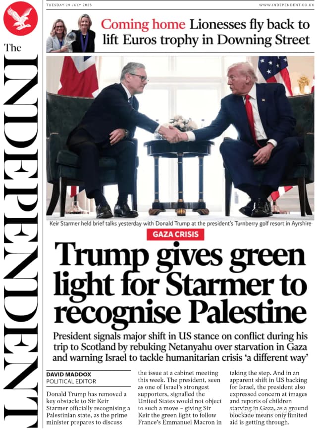 Capa jornal The Independent 2025-07-29