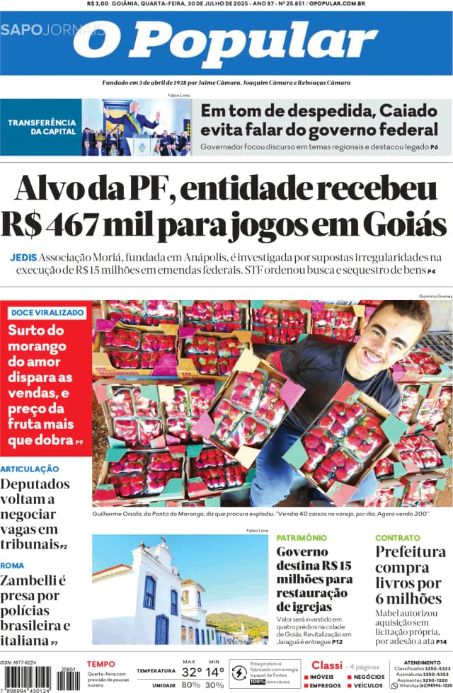 Capa jornal Daqui - O Popular 2025-07-30