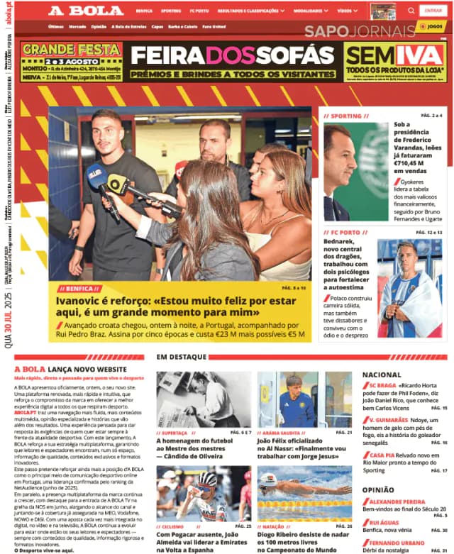 Capa jornal A Bola 2025-07-30