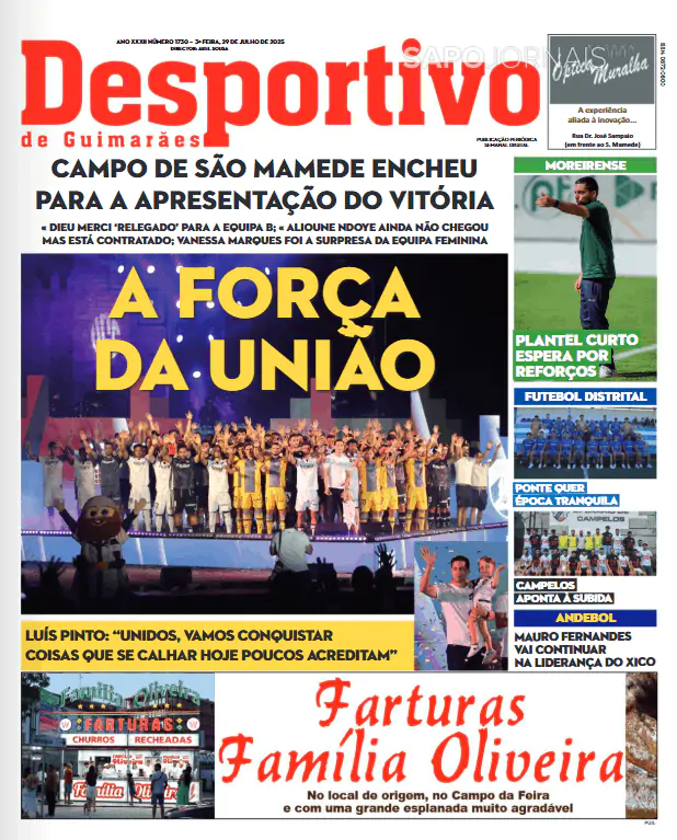 Capa jornal Desportivo de Guimarães 2025-07-30