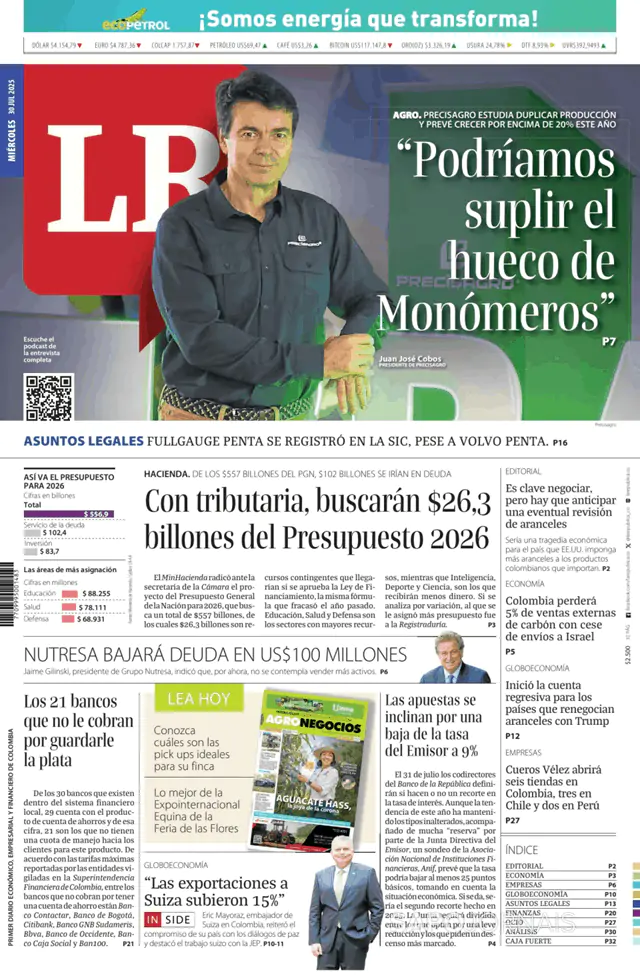 Capa jornal La Republica 2025-07-30