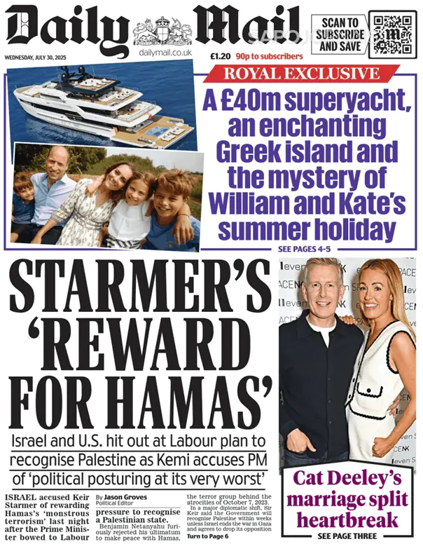 Capa jornal Daily Mail 2025-07-30