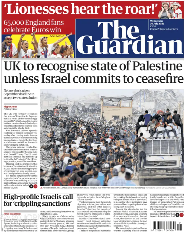 Capa jornal The Guardian 2025-07-30