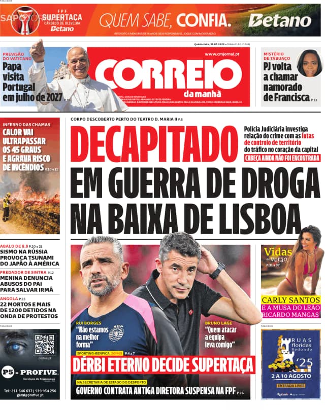 Capa jornal Correio da Manhã 2025-07-31