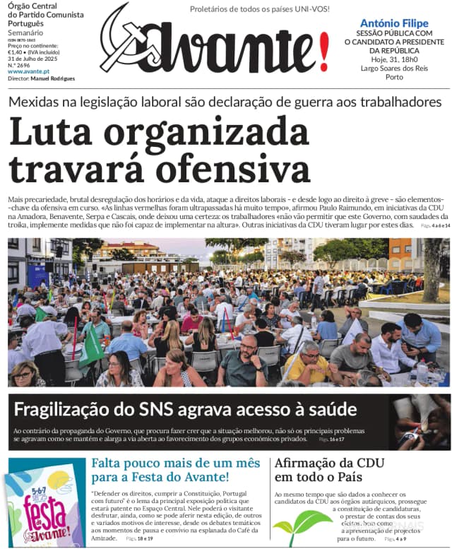 Capa jornal Avante! 2025-07-30