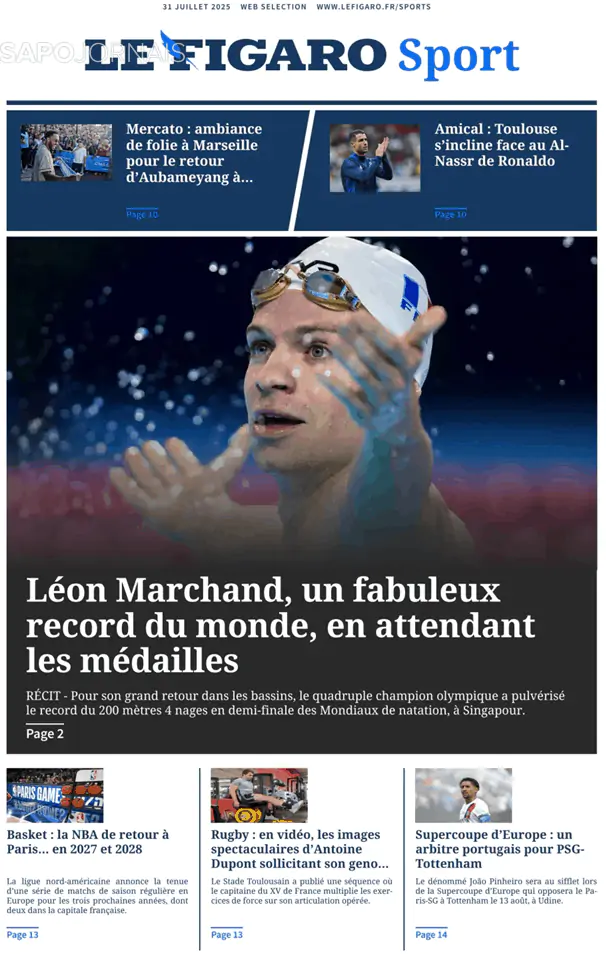 Capa jornal Le Figaro Sport 2025-07-31