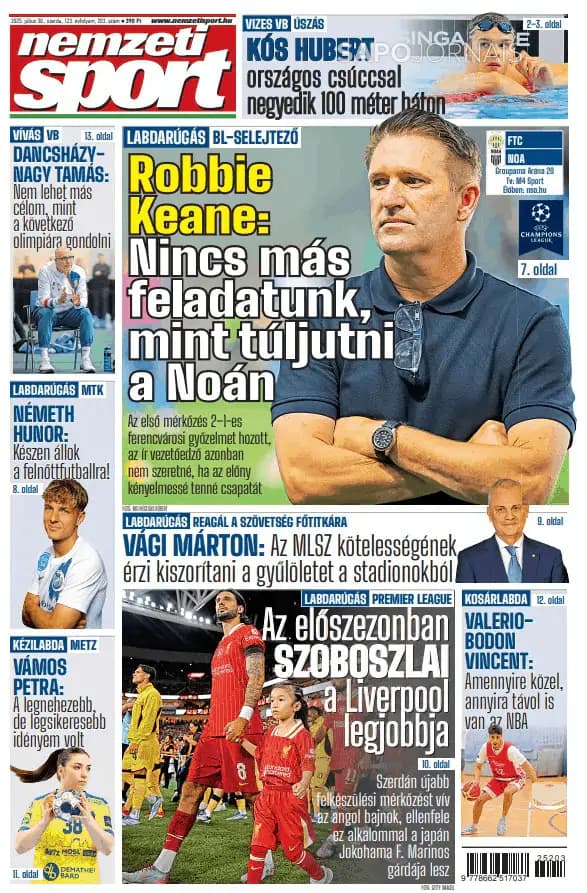Capa jornal Nemzeti Sport 2025-07-30