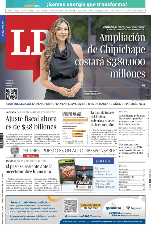 Capa jornal La Republica 2025-07-31