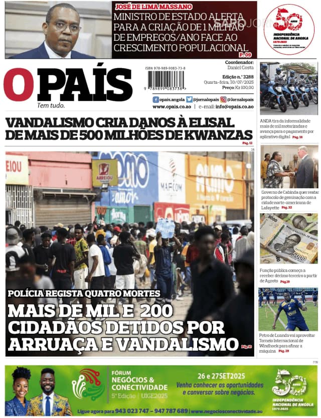 Capa jornal O País 2025-07-30