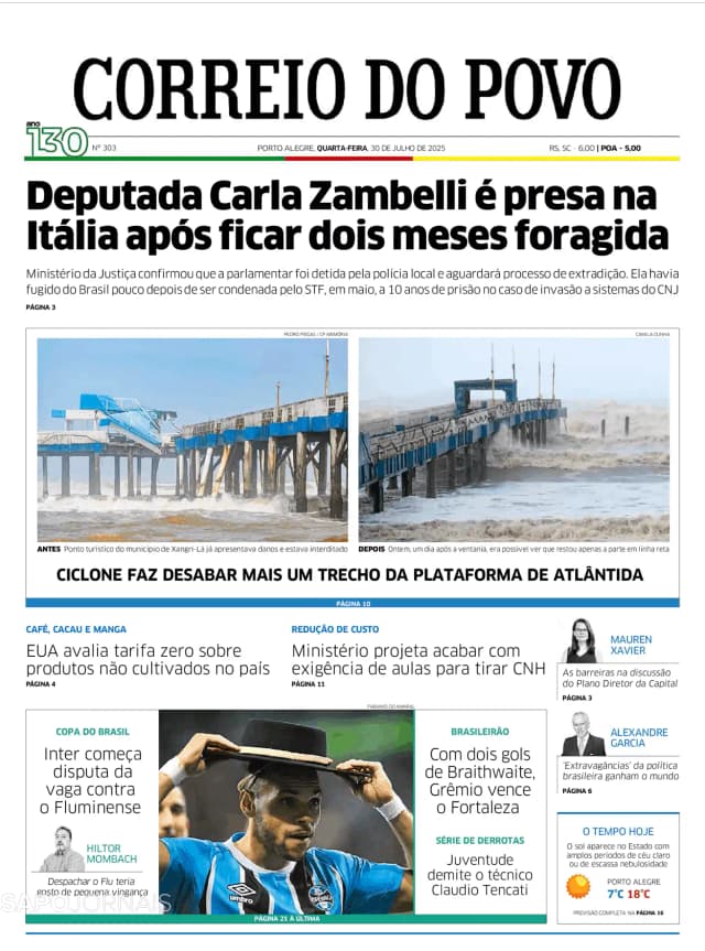 Capa jornal Correio do Povo 2025-07-30