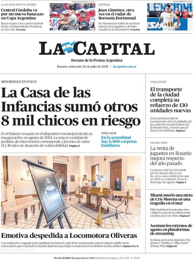 Capa jornal La Capital 2025-07-30
