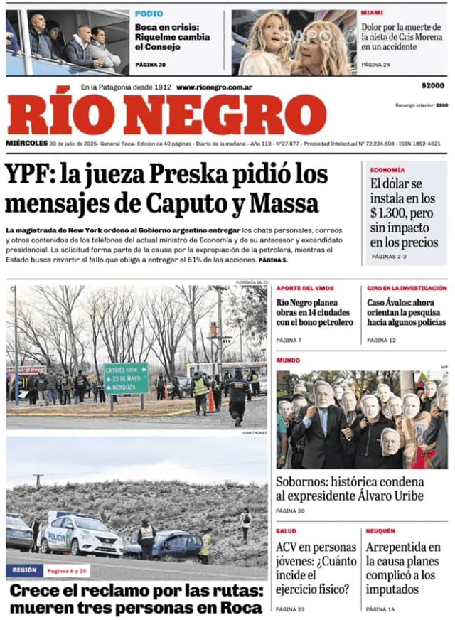 Capa jornal Rio Negro 2025-07-30