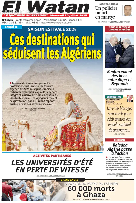 Capa jornal El Watan 2025-07-30
