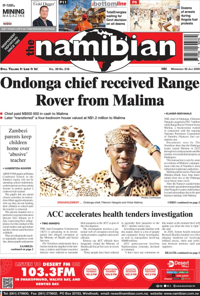 Capa jornal The Namibian 2025-07-30