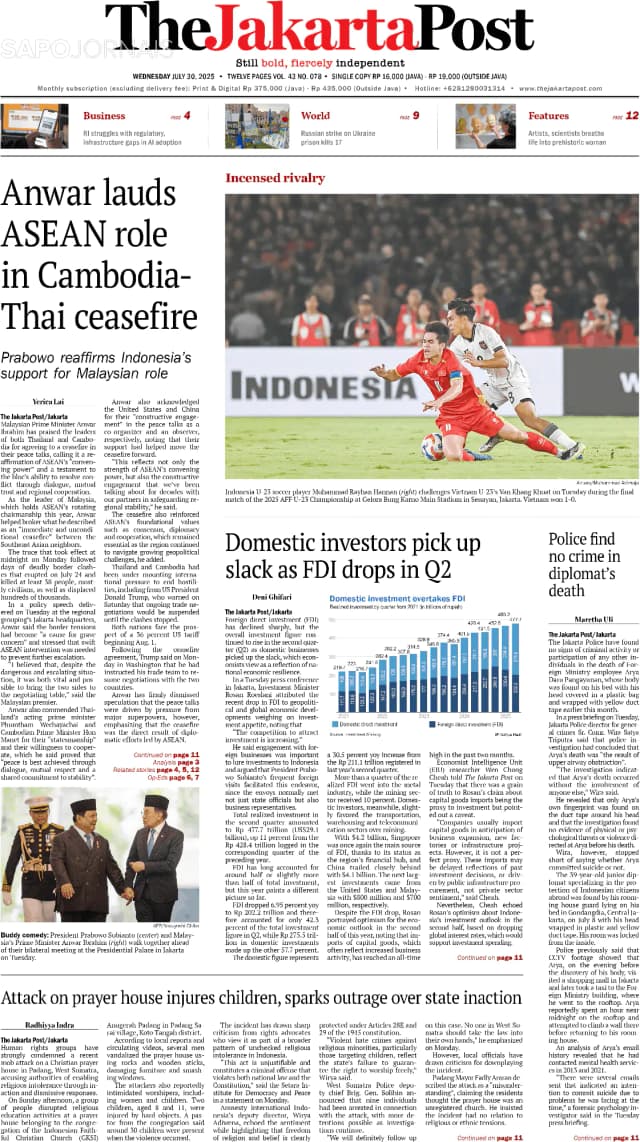 Capa jornal The Jakarta Post 2025-07-30